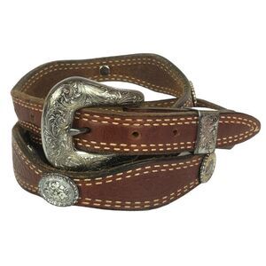 Nocona Mens Western Belt Size 40 Brown Leather Silvertone Conchos - FLAWED